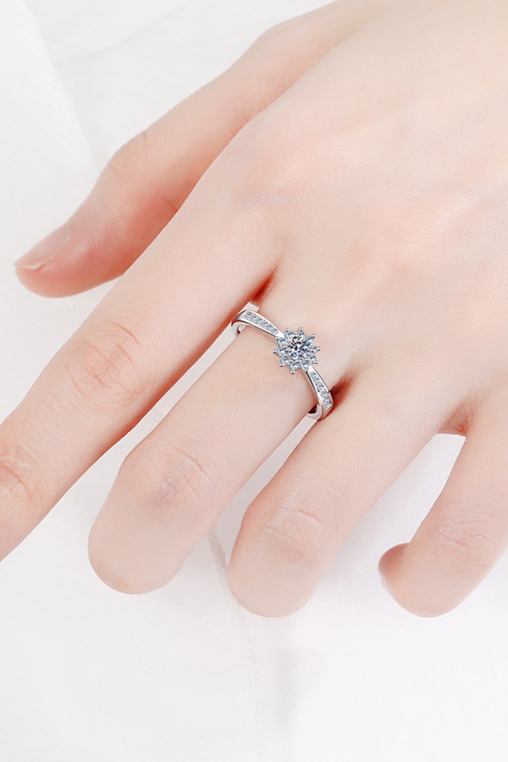 Moissanite Rhodium-Plated Snowflake Ring