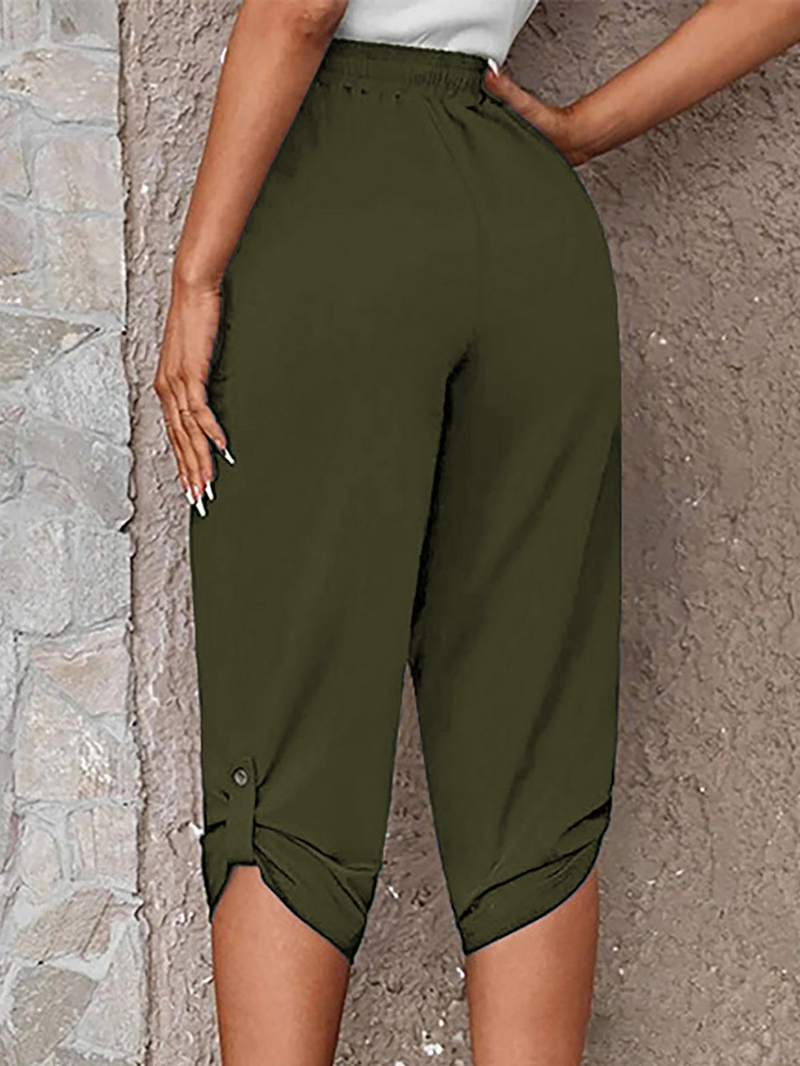 Full Size Roll-Tab Capris Pants