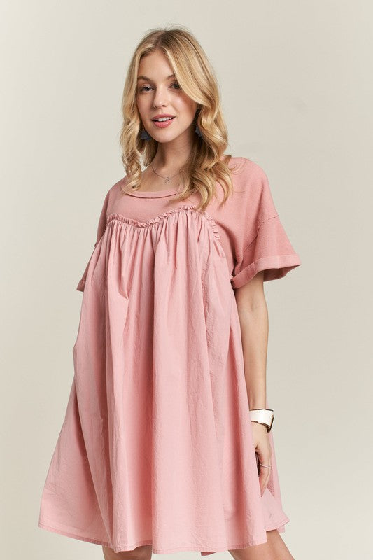 ADORA Round Neck Half Sleeve Babydoll Dress