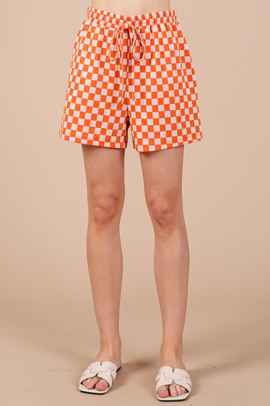 Ces Femme Checkered Round Neck Top and Shorts Set