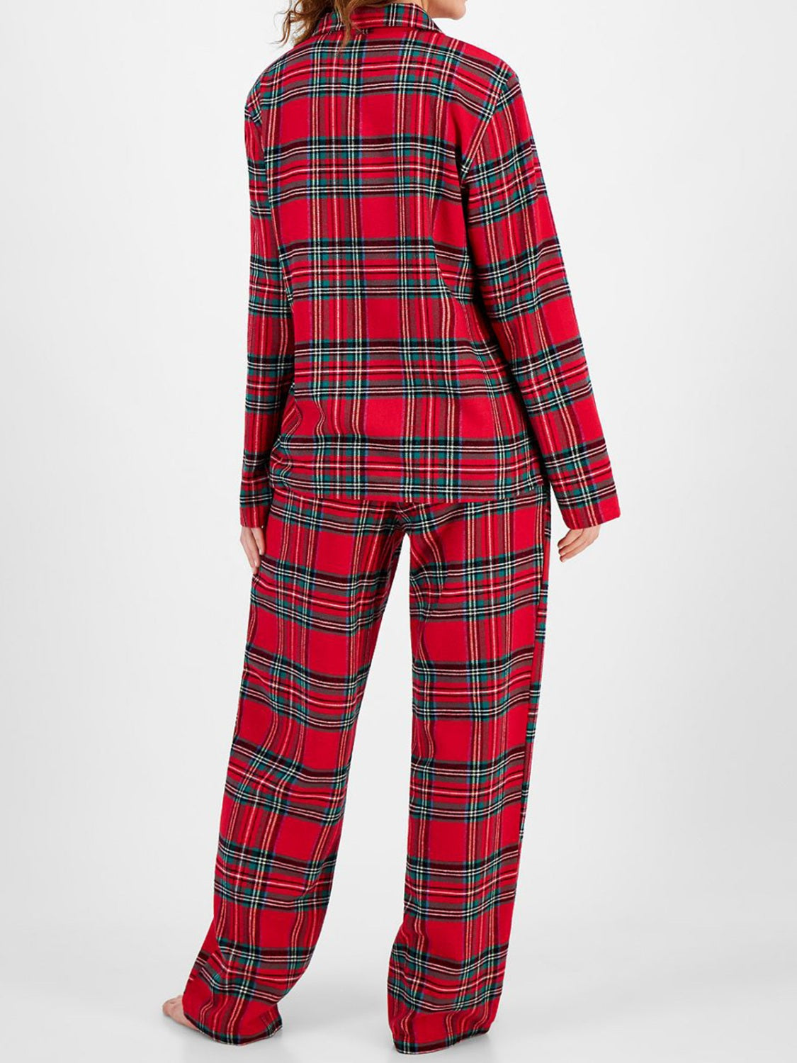 Plaid Collared Neck Button Up Top and Pants Lounge Set