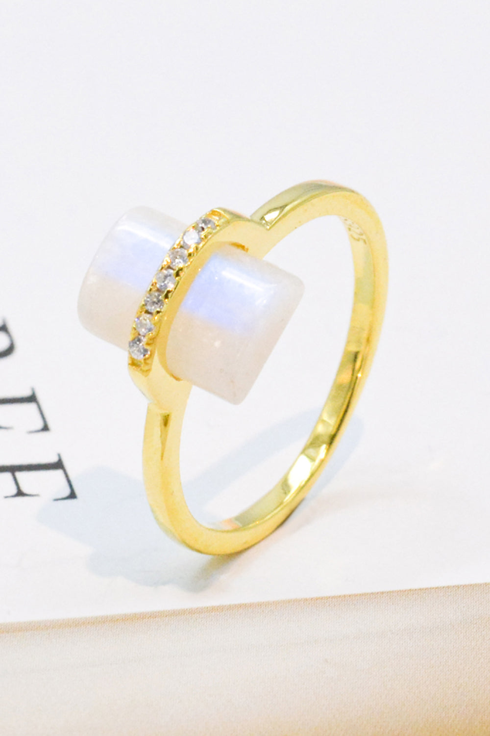 Natural Moonstone Platinum-Plated Ring