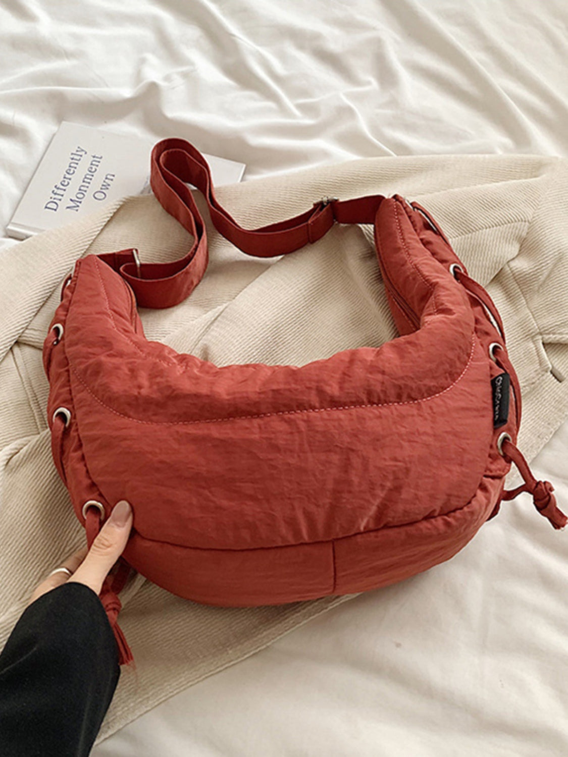 Lace-Up Polyester Crossbody Bag