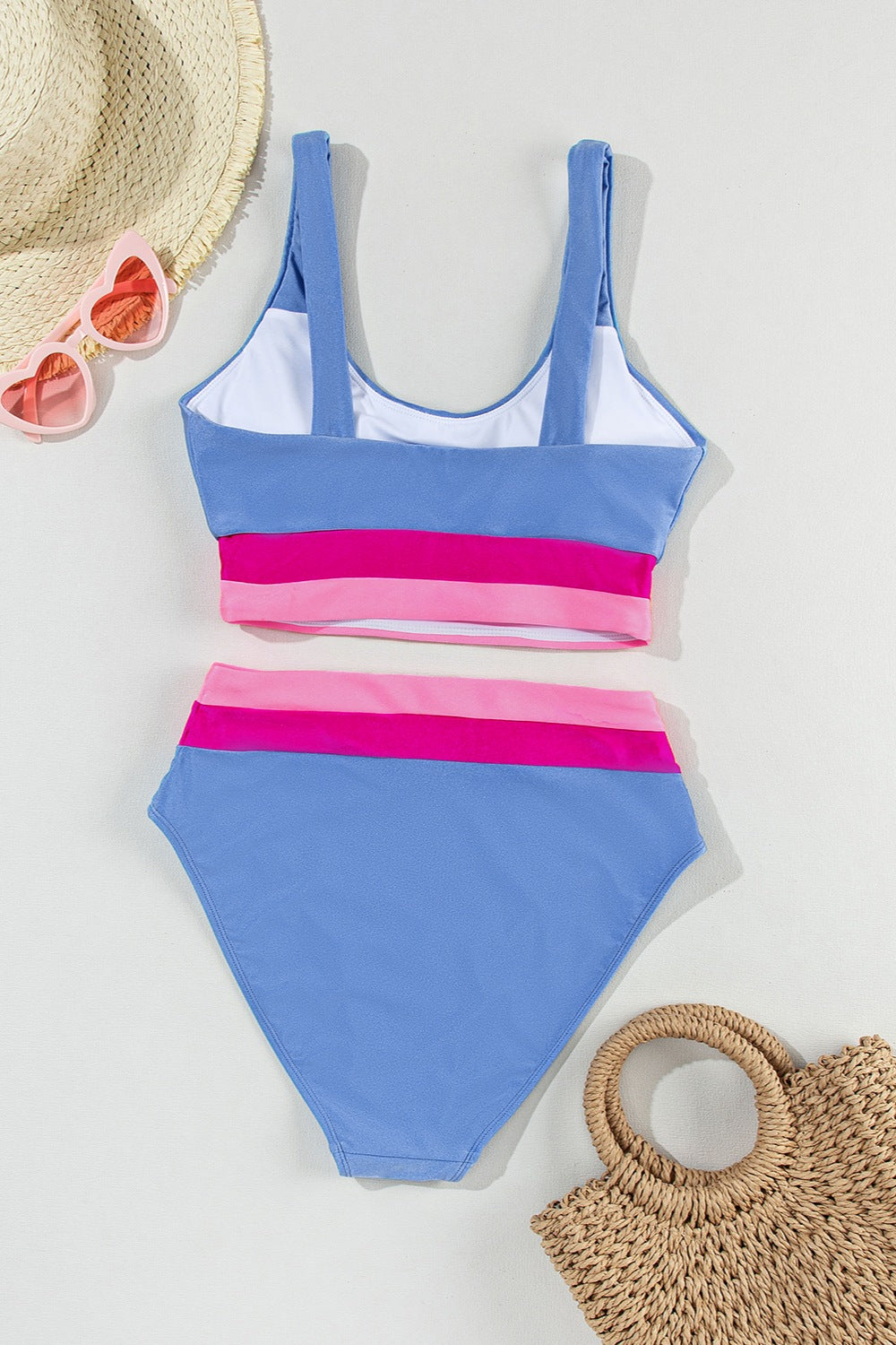 Contrast Scoop Neck Two-Piece Swim Set