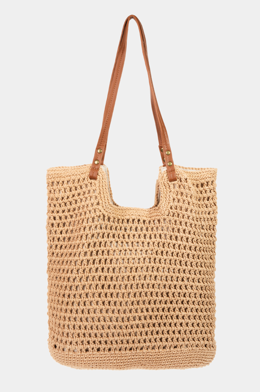 Fame Straw Braided Rectangle Tote Bag