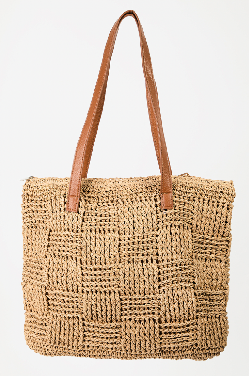 Fame Straw Braided Basket Weave Tote Bag