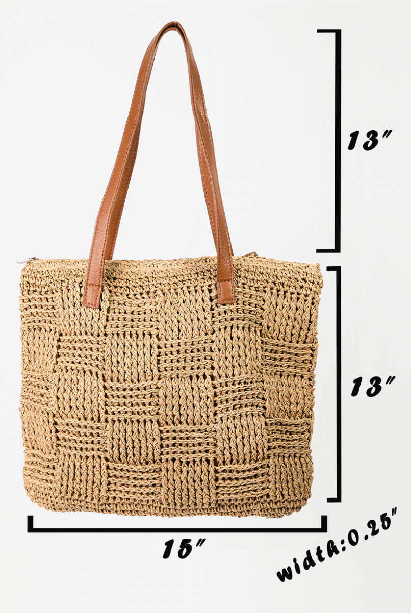 Fame Straw Braided Basket Weave Tote Bag