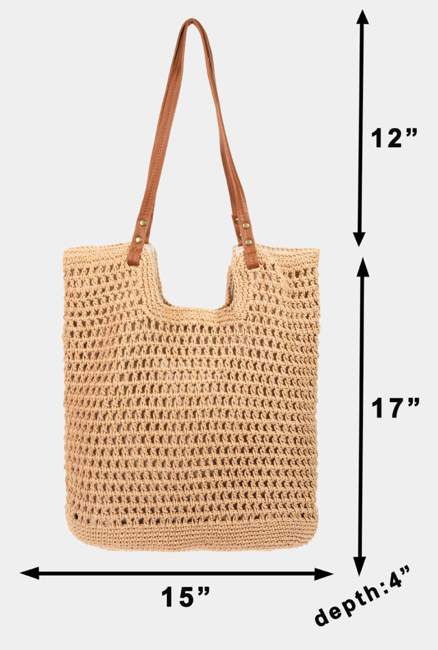 Fame Straw Braided Rectangle Tote Bag