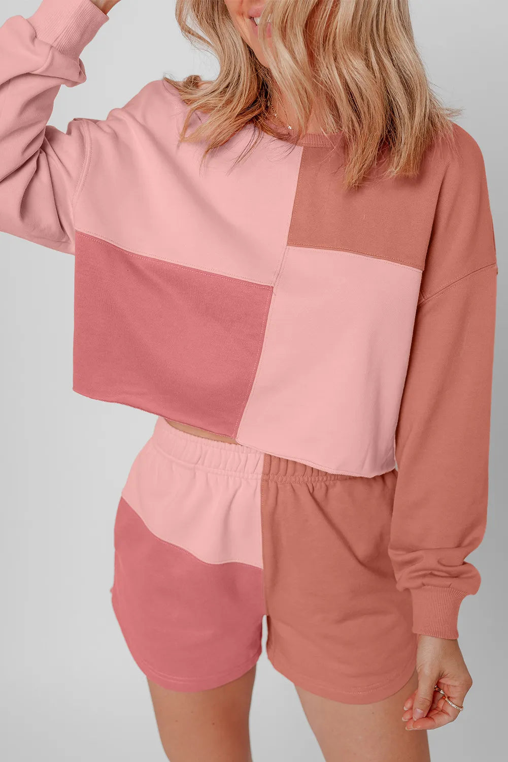 Color Block Round Neck Top and Shorts Set